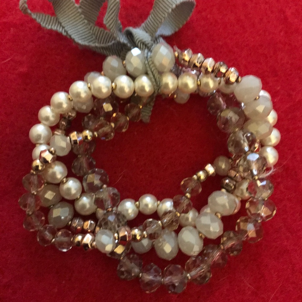 Layered handmade bracelet with beads and pearls